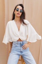 Washed Poly Silk Twist Front Crop Top