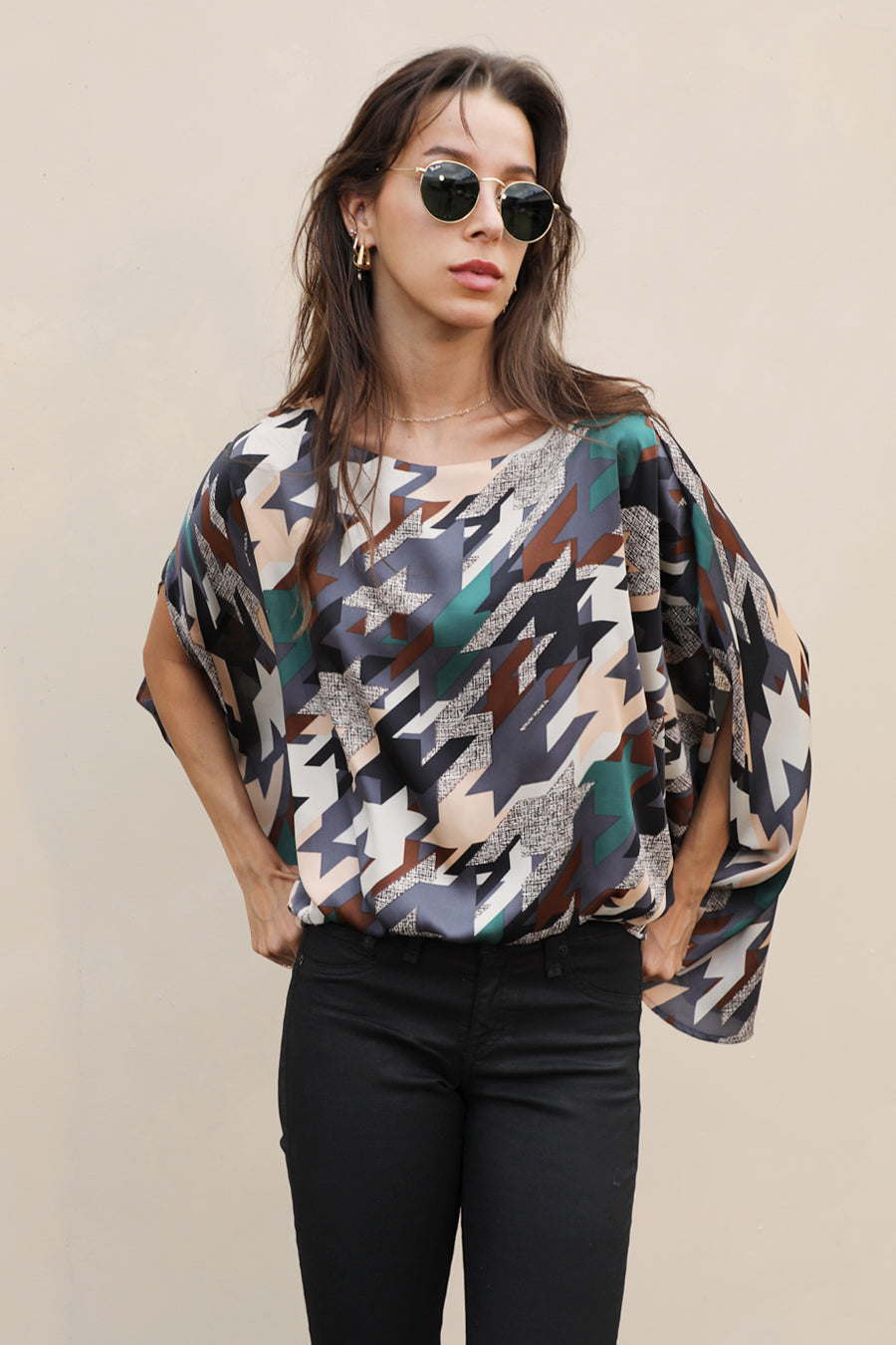 Houndstooth Caftan Top