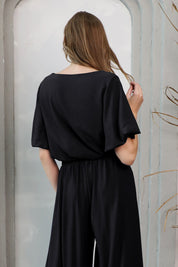 Matte Crepe Bubble Sleeve Crop Top