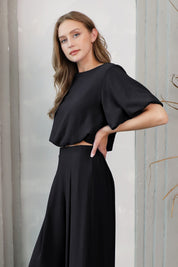 Matte Crepe Bubble Sleeve Crop Top