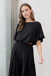 Matte Crepe Bubble Sleeve Crop Top