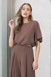 Matte Crepe Bubble Sleeve Crop Top