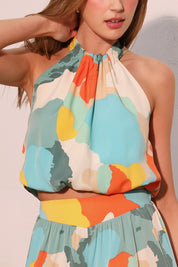 Koi Flower Ruched Halter Crop Top