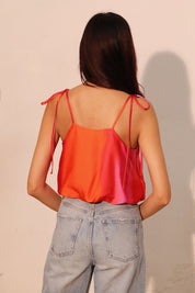 Ombre Satin Tie Shoulder Crop Top