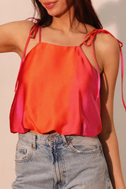 Ombre Satin Tie Shoulder Crop Top