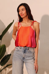 Ombre Satin Tie Shoulder Crop Top