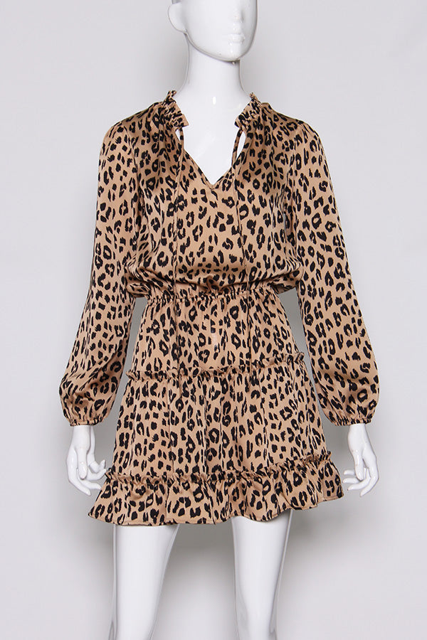 Bold Cheetah Satin Baby Ruffle Dress