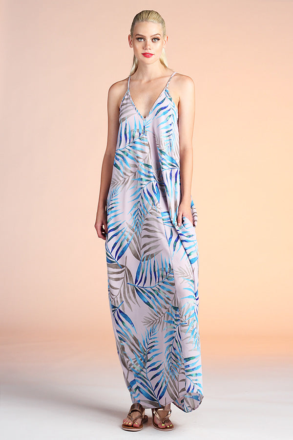 Watercolor Palm Leaf Cocoon Maxi Dress - Ahri