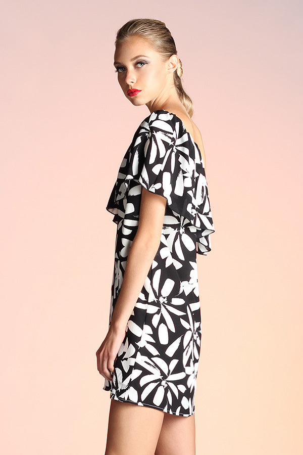 Graphic Daisy One Shoulder Dress
