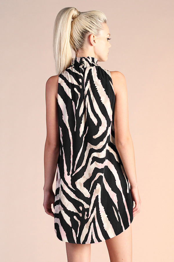 Resort Zebra Mock Neck Dress