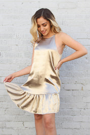 Liquid Satin Ruffle Bottom Dress - Gold