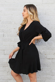 Pleated V Neck Dress