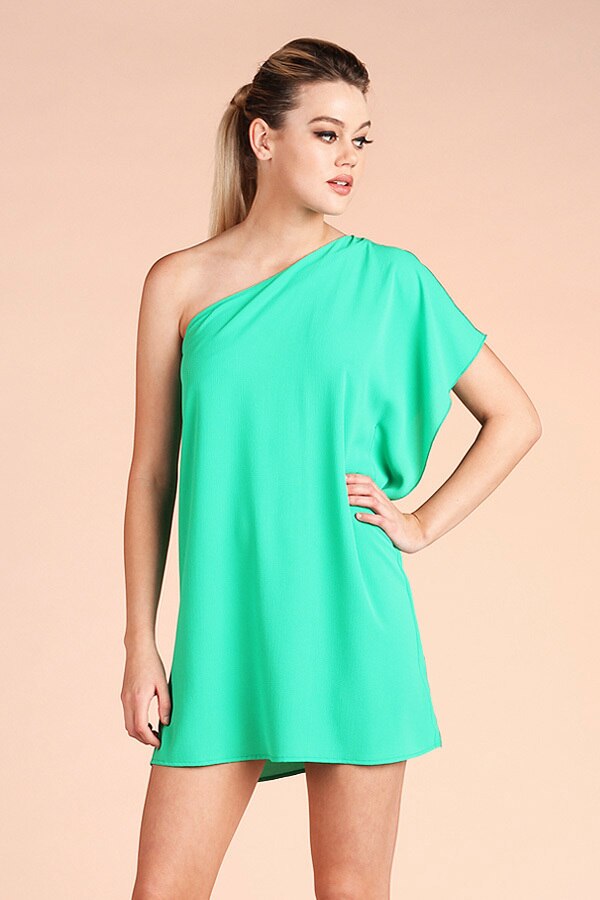 Classic One Shoulder Mini Dress - Emerald
