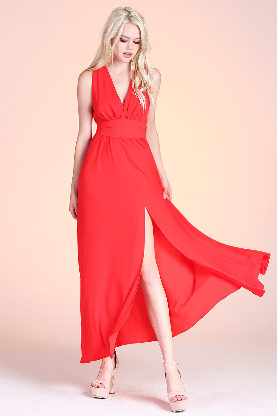 Textured Solid Slit Front Maxi