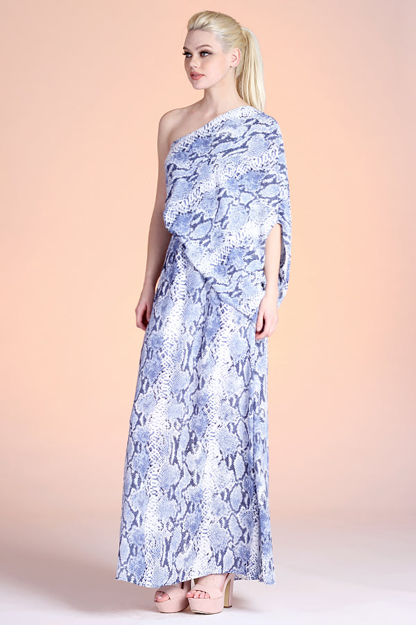 Delicate Python Slouchy One Shoulder Maxi Dress