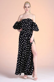 Off Shoulder Paint Stroke Maxi Dress