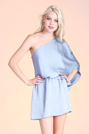 Hammered Satin Slouchy One Shoulder Dress