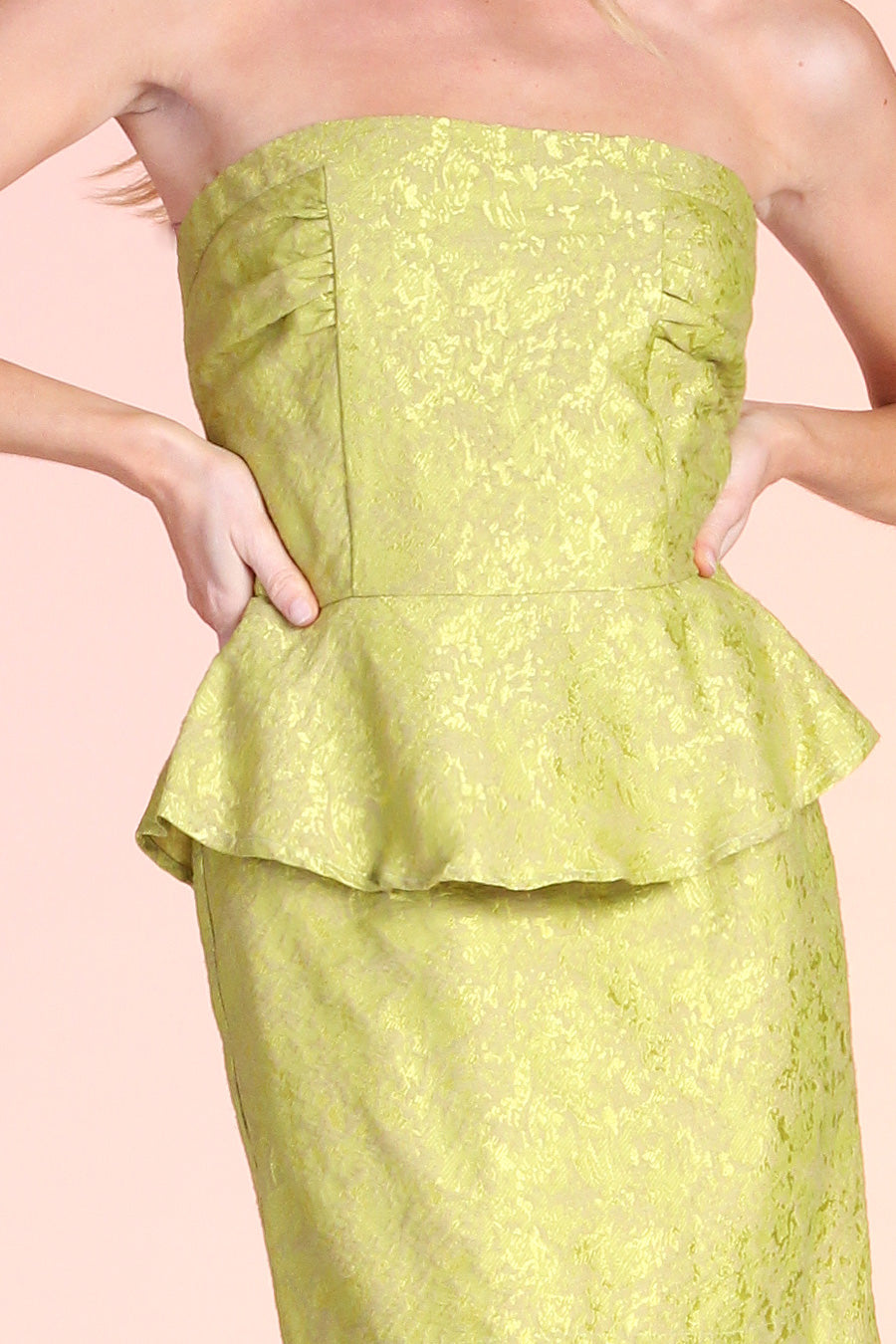 Gold Leaf Strapless Peplum Dress