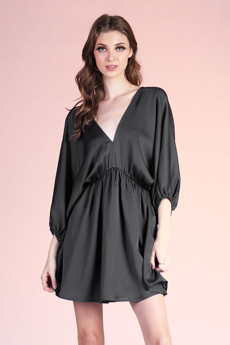 Hammered Satin Kimono Sleeve Dress