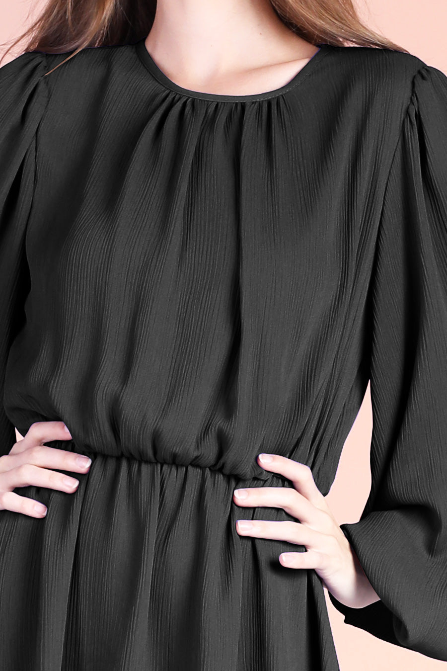 Crinkle Peasant Sleeve Mini Dress
