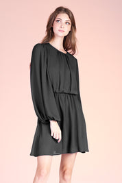 Crinkle Peasant Sleeve Mini Dress