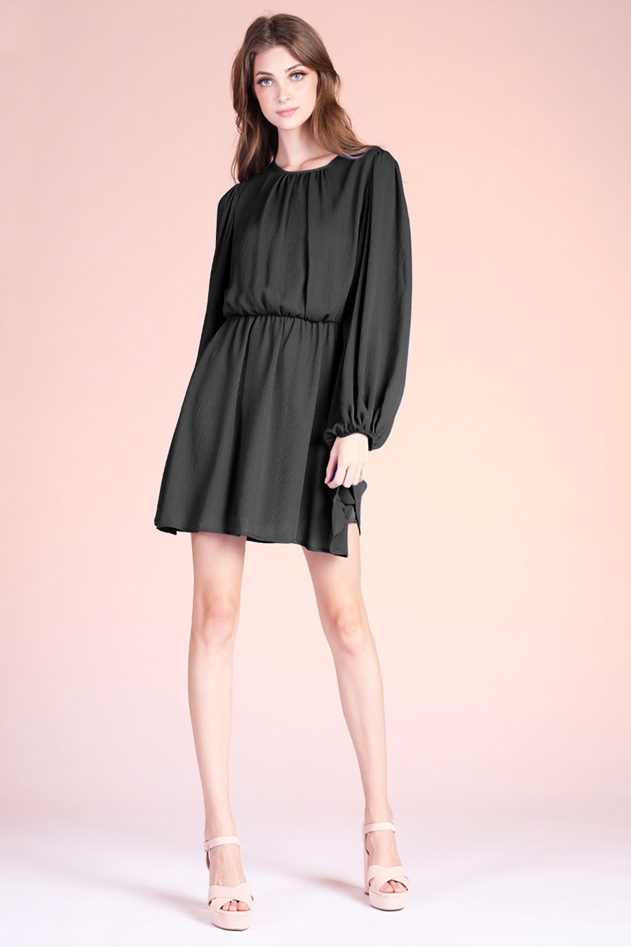 Crinkle Peasant Sleeve Mini Dress