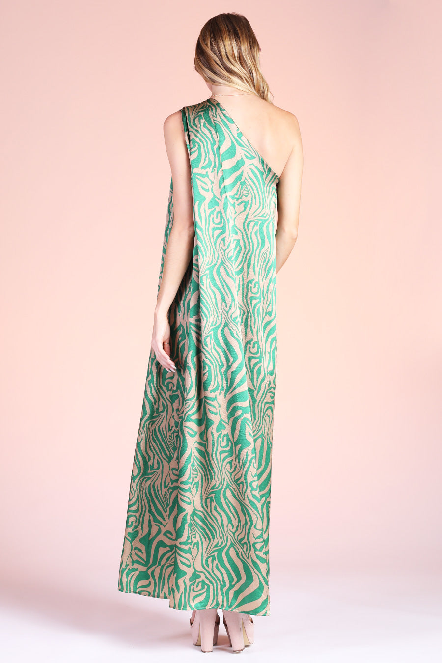 Frida Luxe Satin Greek Goddess Maxi Dress - Green