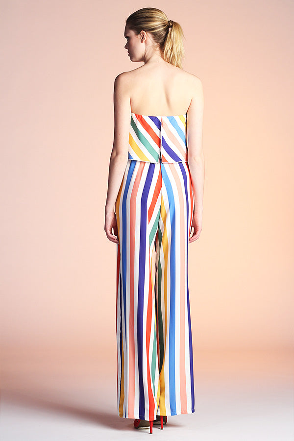 Rainbow Stripe Strapless Jumpsuit