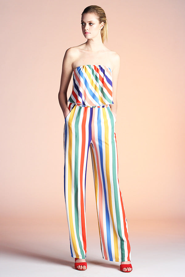 Rainbow Stripe Strapless Jumpsuit