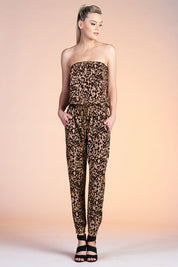 Bengal Leopard Strapless Jogger Jumpsuit