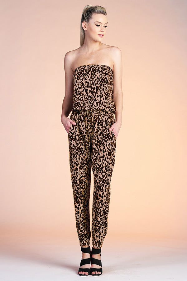 Bengal Leopard Strapless Jogger Jumpsuit