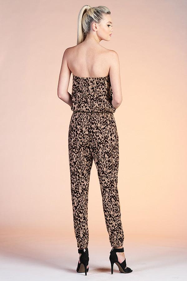 Bengal Leopard Strapless Jogger Jumpsuit