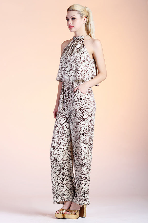 Lynx Satin Ruffle Neck Jumpsuit