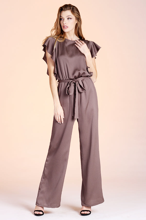 Hammered Satin Flutter Sleeve Jumpsuit