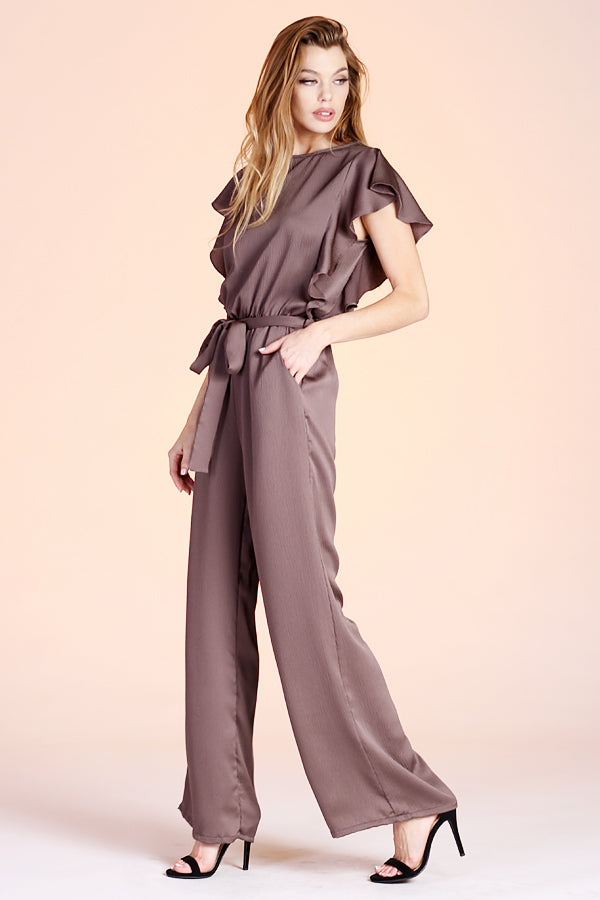 Hammered Satin Flutter Sleeve Jumpsuit