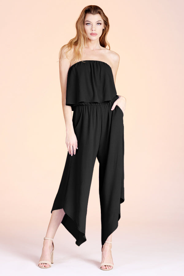 Slanted Hem Strapless Jumpsuit