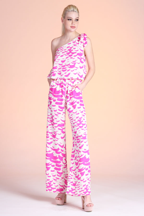 Global Desi Coral Pink And White Printed One-Shoulder Jumpsuit With  Cut-Outs Detail Price in India, Full Specifications & Offers | DTashion.com