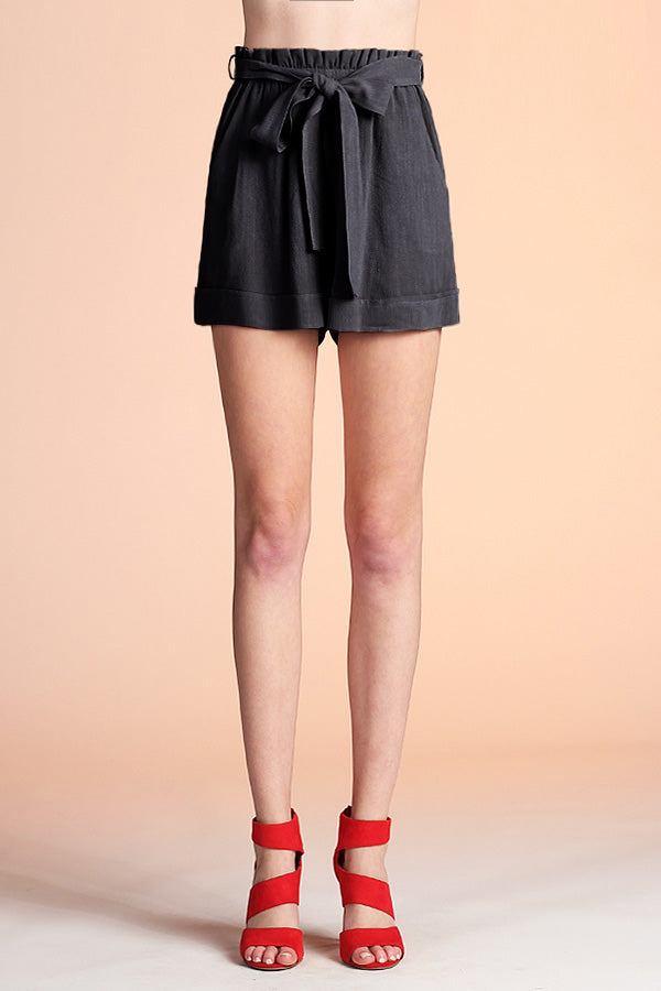 Washed Cotton Paper Bag Shorts - Ahri