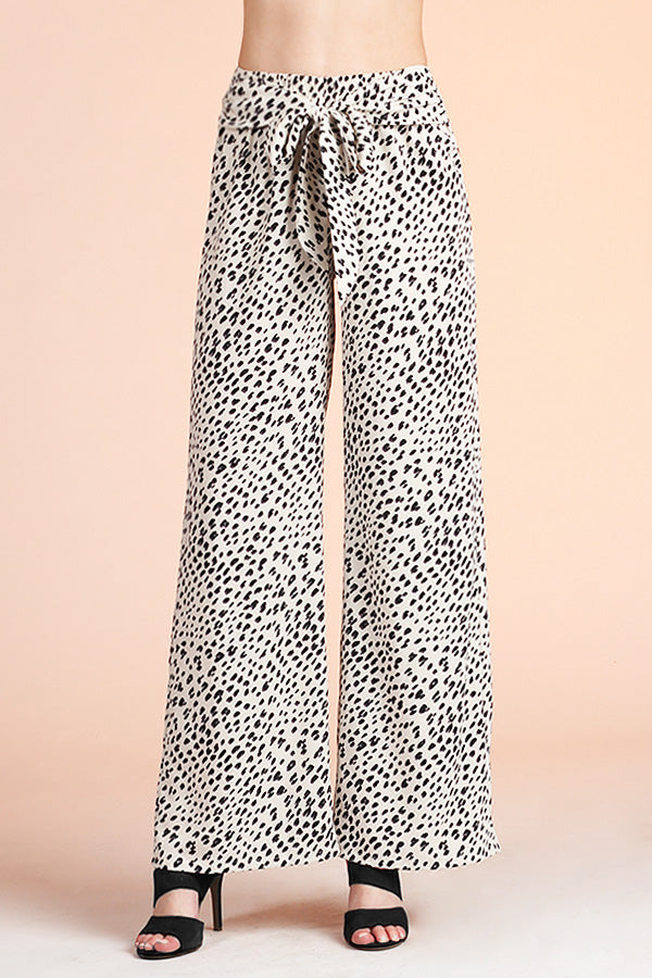 Snow Leopard Wide Leg Tie Pants - Ahri