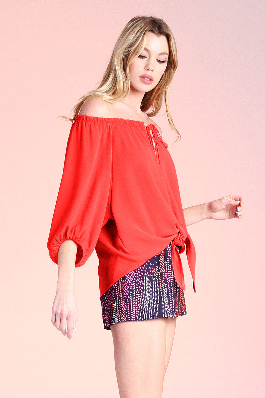 Set it Off Shoulder Top - Chili Red