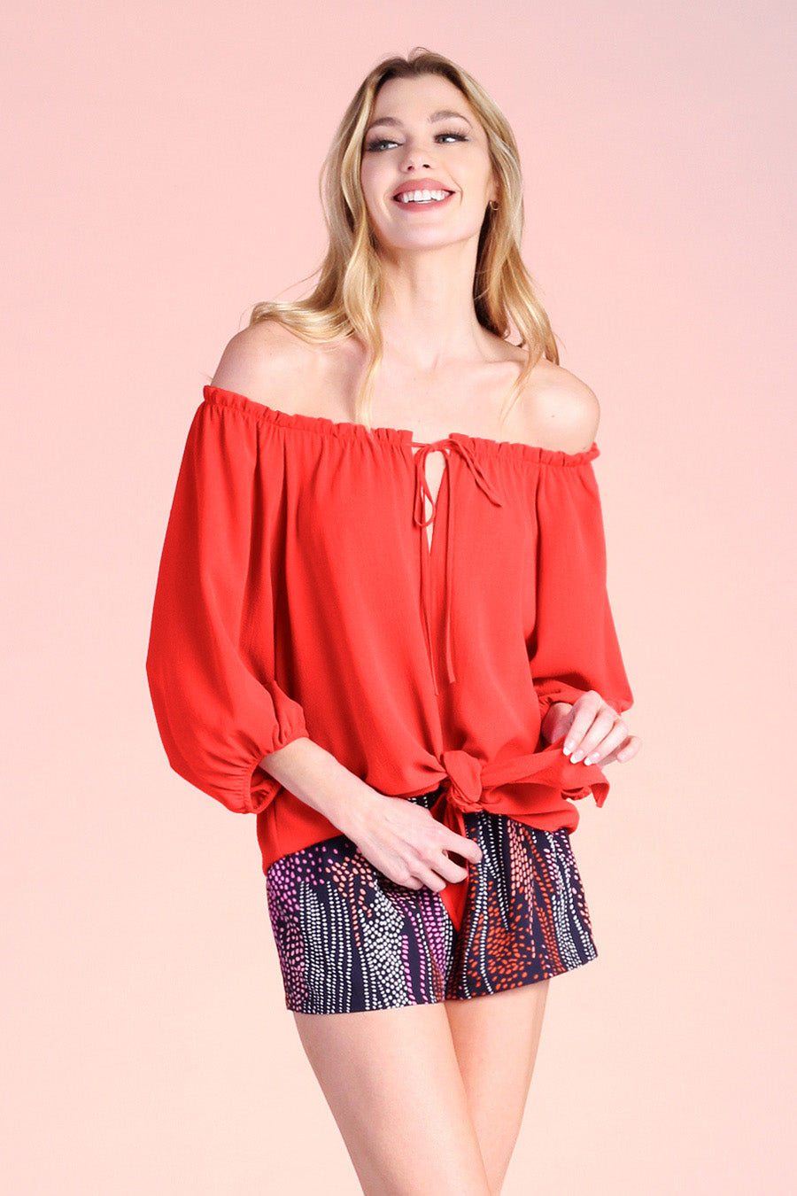 Set it Off Shoulder Top - Chili Red