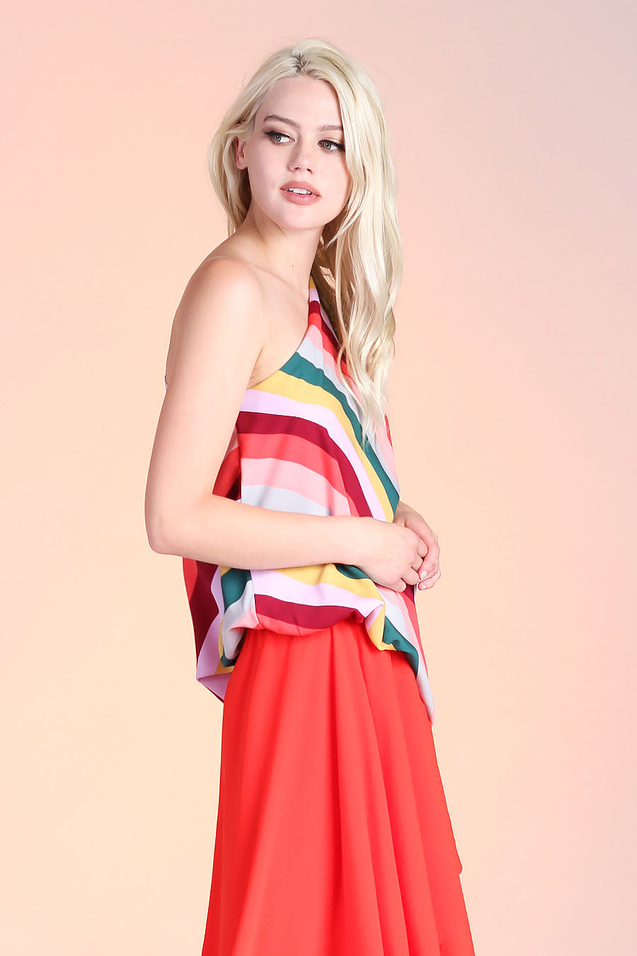 Sunset Rainbow One Shoulder Slouchy Top