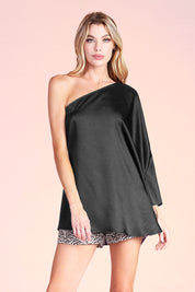 Shiny Hammered Satin One Sleeve Top