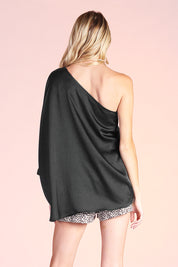 Shiny Hammered Satin One Sleeve Top