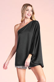 Shiny Hammered Satin One Sleeve Top