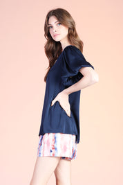 Washed Silk Bubble Sleeve Top