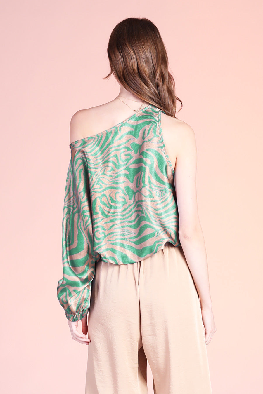 Frida Luxe Satin One Sleeve Top -  Green