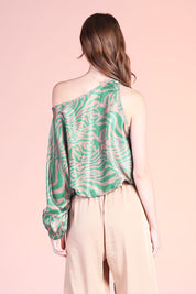 Frida Luxe Satin One Sleeve Top -  Green