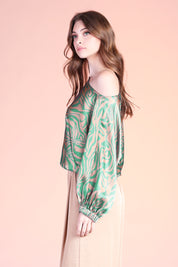 Frida Luxe Satin One Sleeve Top -  Green