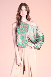 Frida Luxe Satin One Sleeve Top -  Green